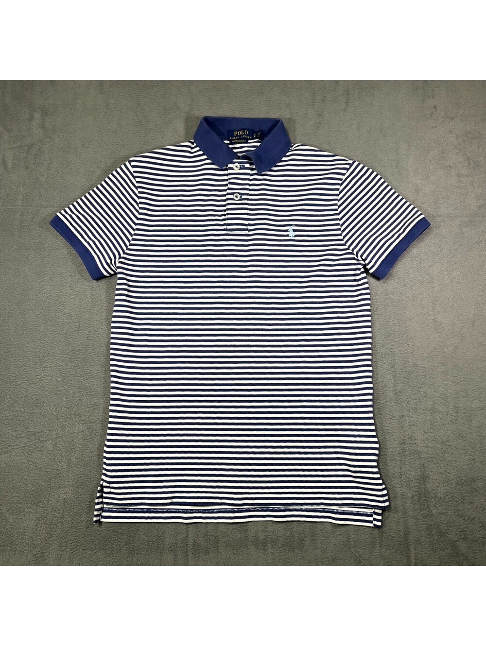 Polo Ralph Lauren Shirt Blue White Mens S Striped Custom Slim Fit Short Sleeve